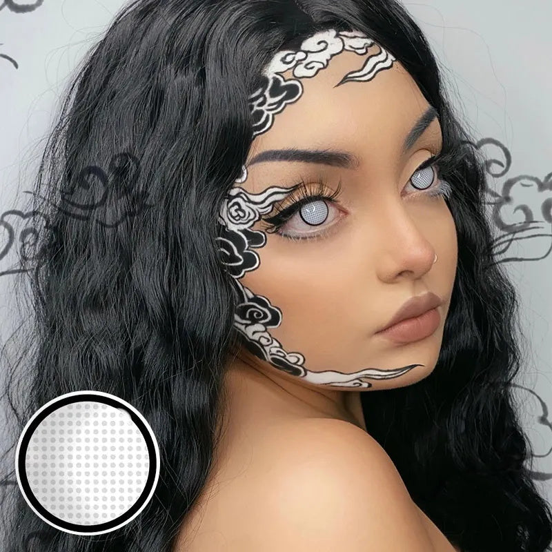 A Beautiful Woman Wearing Rebel Glance White Contact Lenses